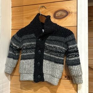 Zara Kids Baby Boys 2-3 Years Black Grey Striped Knit Thick Warm Fuzzy Cardigan